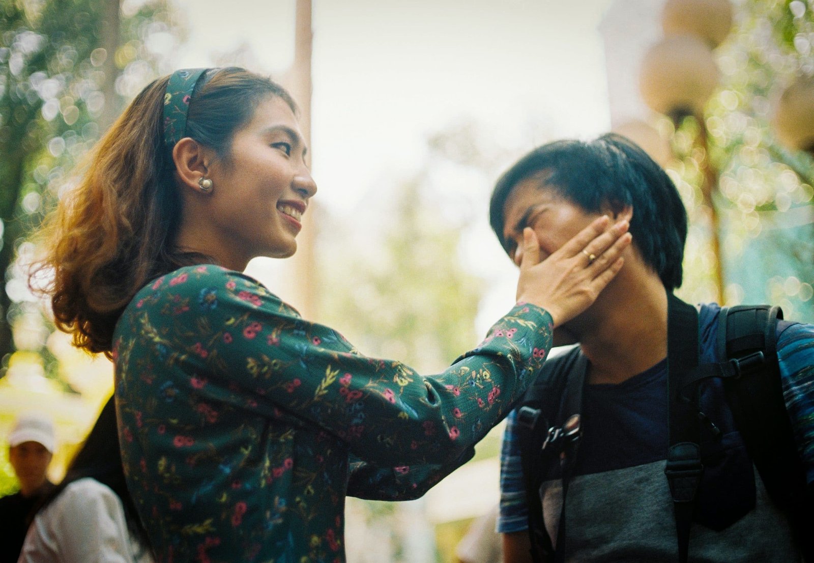 happy woman slapping man